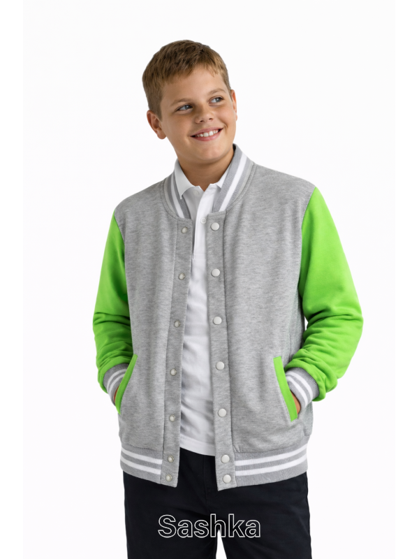 Бомбер для хлопчика Sashka трикотажний (двунитка) сіро-салатовий, розмір 98-182